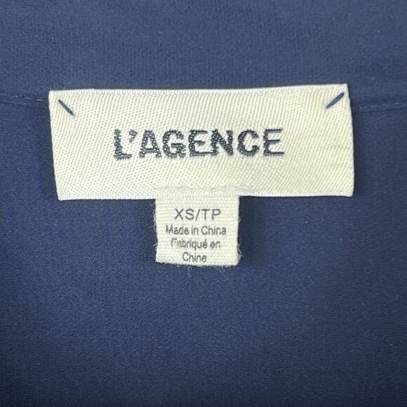 L'Agence Navy Blue Semi Sheer Silk Button Down Blouse XS Lace Trim - Picture 8 of 13